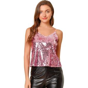 imageAllegra K Womens Sequined Shining Camisole Club Party Glitter Disco Sparkle Cami TopRose Pink