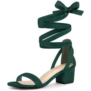 imageAllegra K Womens Open Toe Block Heel Lace Up Heels Heel SandalsGreen