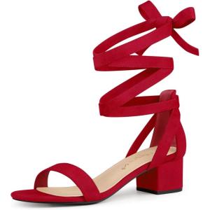 imageAllegra K Womens Open Toe Block Heel Lace Up Heels Heel SandalsRed