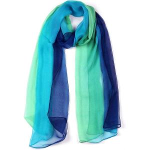 imageuxcell Long Chiffon Light Wedding Scarf Silky Gradient Color Party Shawl Spring Summer Beach Wrap for WomenBlue Green