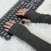 imageAllegra K Women Elbow Length Stretchy Thumbhole Arm Warmer Ruffles Fingerless Long GlovesDark Gray