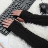 imageAllegra K Womens Fingerless Glove Winter Knit Thumb Elbow Length Arm WarmersBlacktwist Pattern Knitted