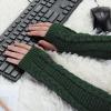 imageAllegra K Womens Fingerless Glove Winter Knit Thumb Elbow Length Arm WarmersGreentwist Pattern Knitted