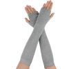 imageAllegra K Women Elbow Length Stretchy Thumbhole Arm Warmer Ruffles Fingerless Long GlovesLight Gray