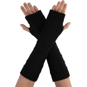 imageAllegra K Womens Fingerless Glove Winter Knit Thumb Elbow Length Arm WarmersBlacksquare Knitted