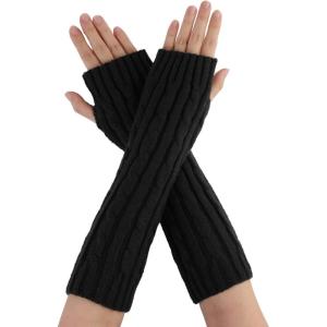 imageAllegra K Womens Fingerless Glove Winter Knit Thumb Elbow Length Arm WarmersBlacktwist Pattern