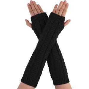 imageAllegra K Womens Fingerless Glove Winter Knit Thumb Elbow Length Arm WarmersBlacktwist Pattern Knitted