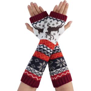 imageAllegra K Womens Fingerless Glove Winter Knit Thumb Elbow Length Arm WarmersBurgundydeer