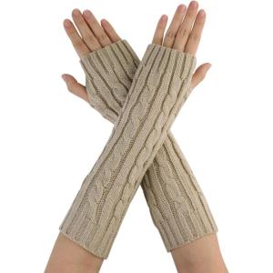 imageAllegra K Womens Fingerless Glove Winter Knit Thumb Elbow Length Arm WarmersKhakisquare Knitted