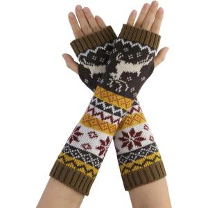 imageAllegra K Womens Fingerless Glove Winter Knit Thumb Elbow Length Arm WarmersLight Taupedeer