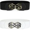 imageAllegra K Womens Elastic Belts Metal Interlocking Buckle Stretchy BeltsWhite  Black