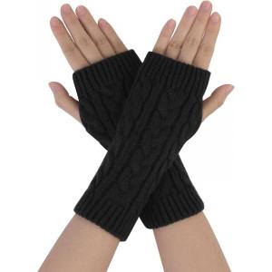 imageAllegra K Womens Ribbed Wrist Arm Warmers Stretchy Cable Knitted Fingerless GlovesBlack