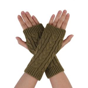 imageAllegra K Womens Ribbed Wrist Arm Warmers Stretchy Cable Knitted Fingerless GlovesBrown