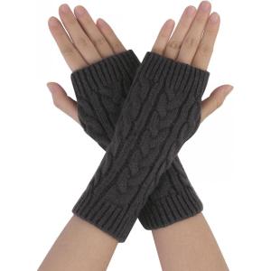 imageAllegra K Womens Ribbed Wrist Arm Warmers Stretchy Cable Knitted Fingerless GlovesDark Gray