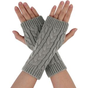 imageAllegra K Womens Ribbed Wrist Arm Warmers Stretchy Cable Knitted Fingerless GlovesLight Gray