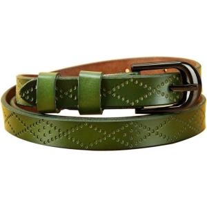 imageuxcell Women Exotic Embossed Diamond Pattern Single Pin Buckle Slender Waist BeltGreen