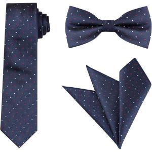 imageAllegra K Mens Pocket Square Necktie Bowtie Classic Polka Dots Tie SetNavy Blue White Red