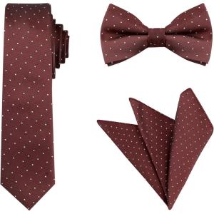 imageAllegra K Mens Pocket Square Necktie Bowtie Classic Polka Dots Tie SetWine Red