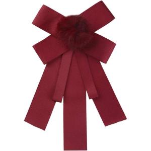 imageAllegra K Womens Pretied Bowknot Pin Solid Color Neckties Elegant Faux Fur Ball Bow TieDark Red