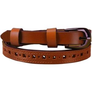 imageuxcell Women Carved Multihole Hollow Alloy Pin Buckle Leather BeltBrownstars