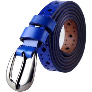 imageuxcell Women Thin Hollow Out Single Pin Buckle Belt Width 34Blue