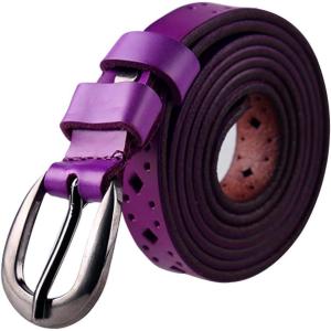 imageuxcell Women Thin Hollow Out Single Pin Buckle Belt Width 34Purple