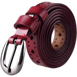 imageuxcell Women Thin Hollow Out Single Pin Buckle Belt Width 34Red