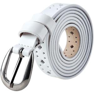 imageuxcell Women Thin Hollow Out Single Pin Buckle Belt Width 34White