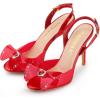 imageAllegra K Womens Cute Bow Rhinestone Crystal Embellished Peep Toe Slingback Stiletto Heels SandalsClear Red