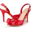 imageAllegra K Womens Cute Bow Rhinestone Crystal Embellished Peep Toe Slingback Stiletto Heels SandalsClear Red