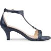 imageAllegra K Womens t Strap Embossed Kitten Heel SandalsNavy Blue