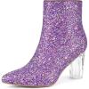 imageAllegra K Womens Clear Block Heel Glitter Ankle BootsPurple