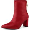 imageAllegra K Womens Pointy Toe Back Zip Block Heel Ankle BootsRed