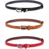 imageuxcell Lady Single Pin Buckle Skinny Patent PU Waist Belt Redblackcamel