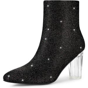 imageAllegra K Womens Clear Block Heel Glitter Ankle BootsBlack