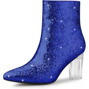 imageAllegra K Womens Clear Block Heel Glitter Ankle BootsBlue