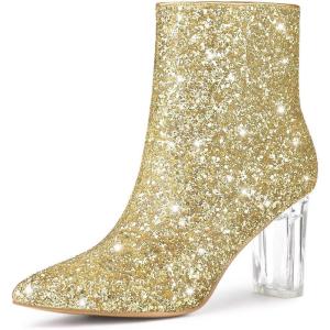 imageAllegra K Womens Clear Block Heel Glitter Ankle BootsGold