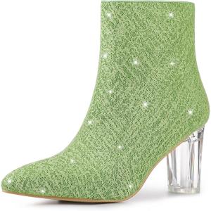 imageAllegra K Womens Clear Block Heel Glitter Ankle BootsGreen