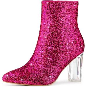 imageAllegra K Womens Clear Block Heel Glitter Ankle BootsHot Pink