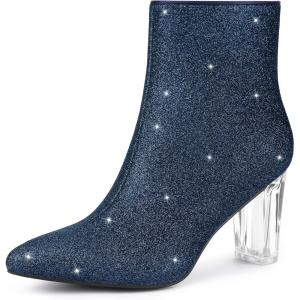 imageAllegra K Womens Clear Block Heel Glitter Ankle BootsNavy Blue