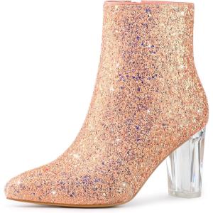 imageAllegra K Womens Clear Block Heel Glitter Ankle BootsOrange