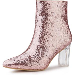 imageAllegra K Womens Clear Block Heel Glitter Ankle BootsRose Gold