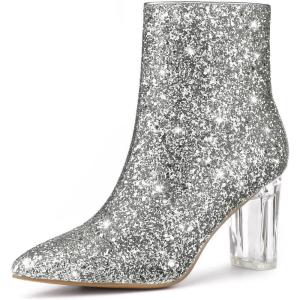 imageAllegra K Womens Clear Block Heel Glitter Ankle BootsSilver