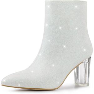 imageAllegra K Womens Clear Block Heel Glitter Ankle BootsWhite