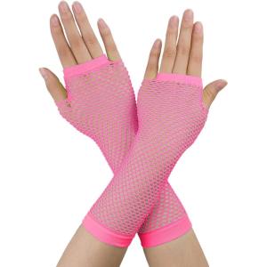 imageAllegra K Womens Fingerless Mesh 1980s Fancy Dress Party Costume Accessories Fishnet GlovesLight Pink