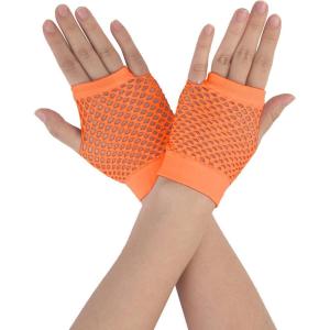 imageAllegra K Womens Fingerless Mesh 1980s Fancy Dress Party Costume Accessories Fishnet GlovesOrange