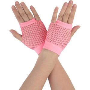 imageAllegra K Womens Fingerless Mesh 1980s Fancy Dress Party Costume Accessories Fishnet GlovesPink