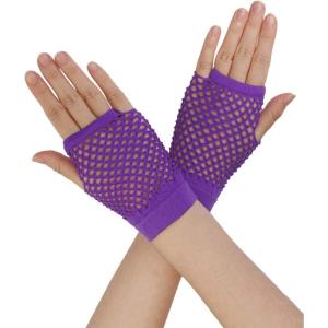 imageAllegra K Womens Fingerless Mesh 1980s Fancy Dress Party Costume Accessories Fishnet GlovesPurple