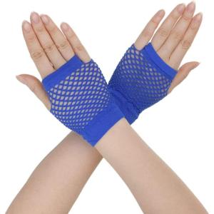 imageAllegra K Womens Fingerless Mesh 1980s Fancy Dress Party Costume Accessories Fishnet GlovesRoyal Blue