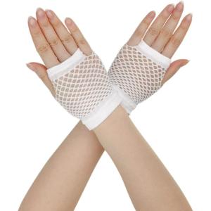 imageAllegra K Womens Fingerless Mesh 1980s Fancy Dress Party Costume Accessories Fishnet GlovesWhite